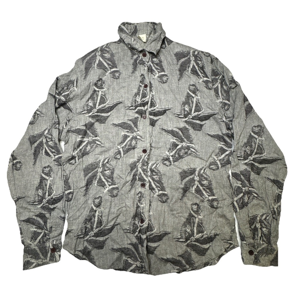 Urban‎ Outfitters Horse Print Button Down Shirt Small Grey Cotton